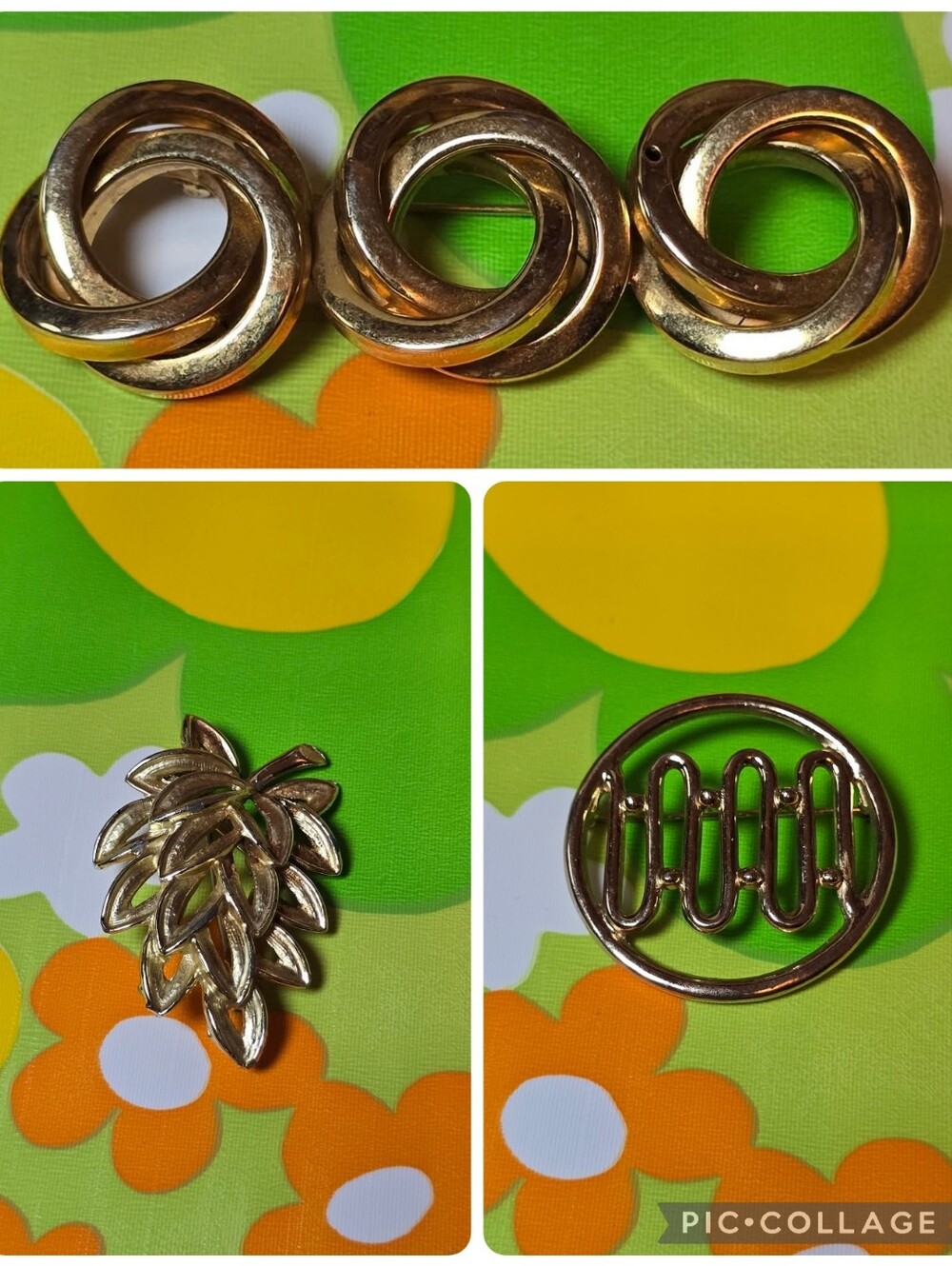 Vintage | Lot Of 3 Gold Tone Brooches